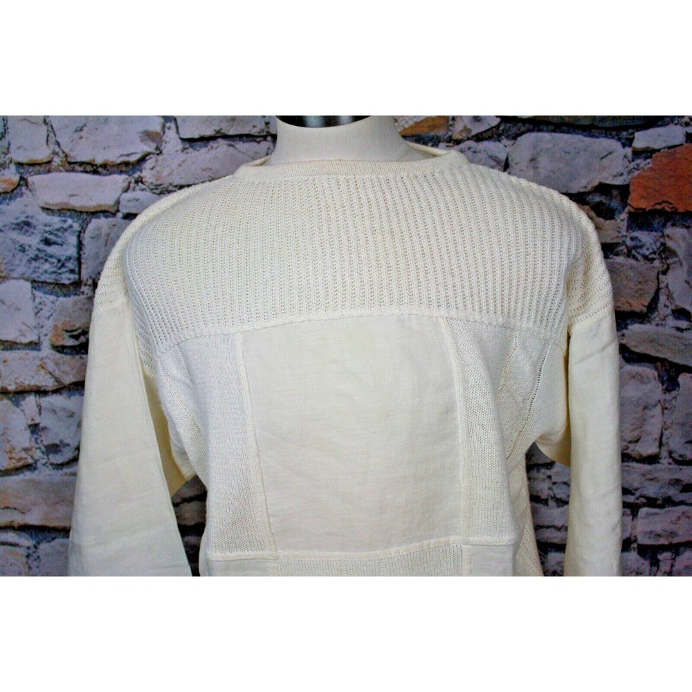 MONDO OF ITALY Men's Cable Knit Crew Neck Sweater Cotton Linen Panel Design M
